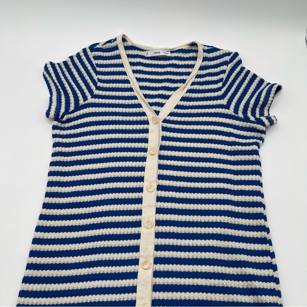 MNG Mango Blue/ Cream Stripe Jersey Sweater Midi Dress Sz US 10 Short Sleeve - Picture 5 of 13